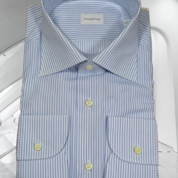 NEW ERMENEGLDO ZEGNA ROSSINI BLUE WHITE DRESS SHIRT DELUXE COTTON XL 43 17 $895 - Picture 6 of 16